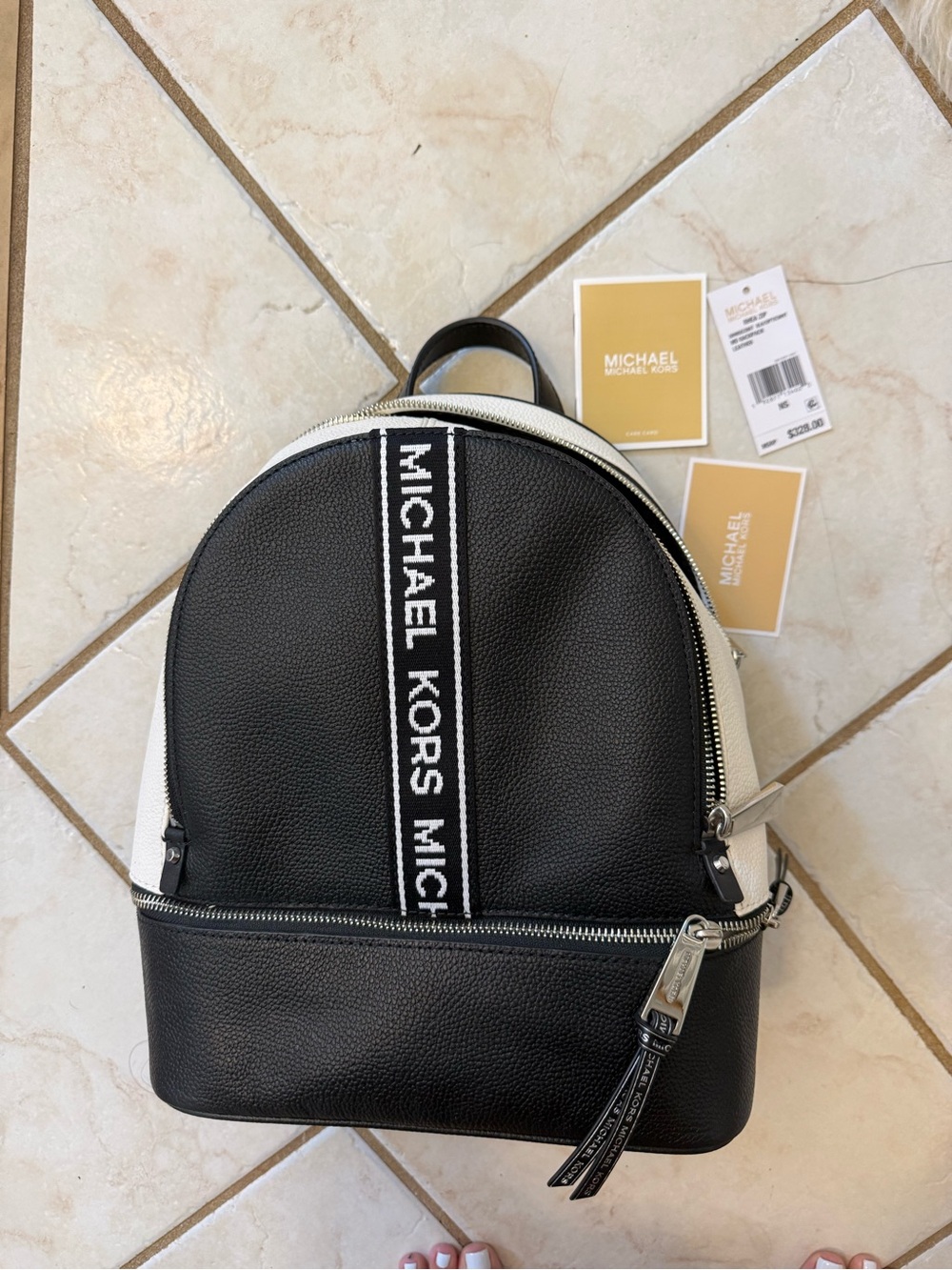 MICHAEL KORS Black & White Logo Backpack